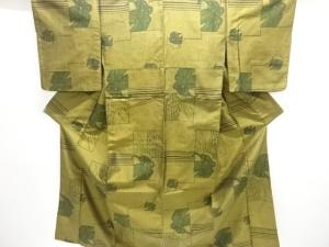 アンティーク　百合模様織り出し手織り紬着物